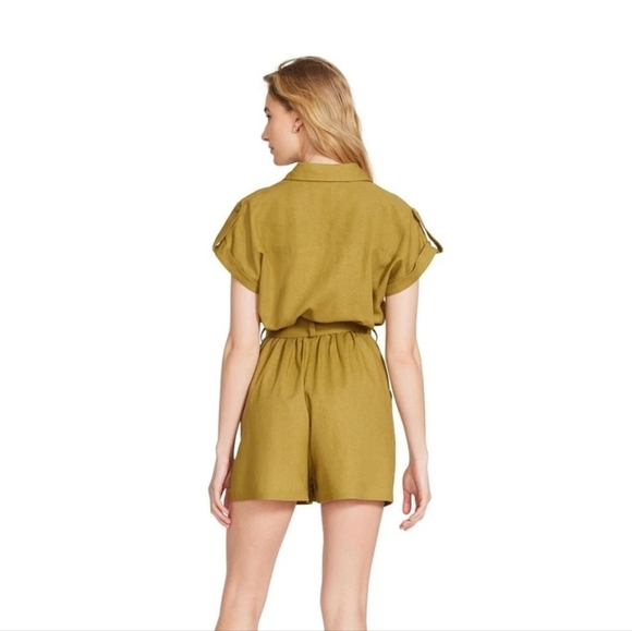 BB Dakota Olive Green Linen-Blend Short Sleeve Romper Size XL - Picture 2 of 12
